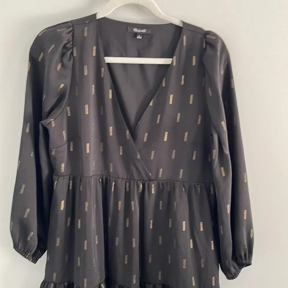 Madewell Metallic‎ Jacquard Faux-Wrap Tiered Mini Dress